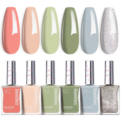 Beetles Nail Polish Set P176 bottle closeup shows glitter green for glamorous nails