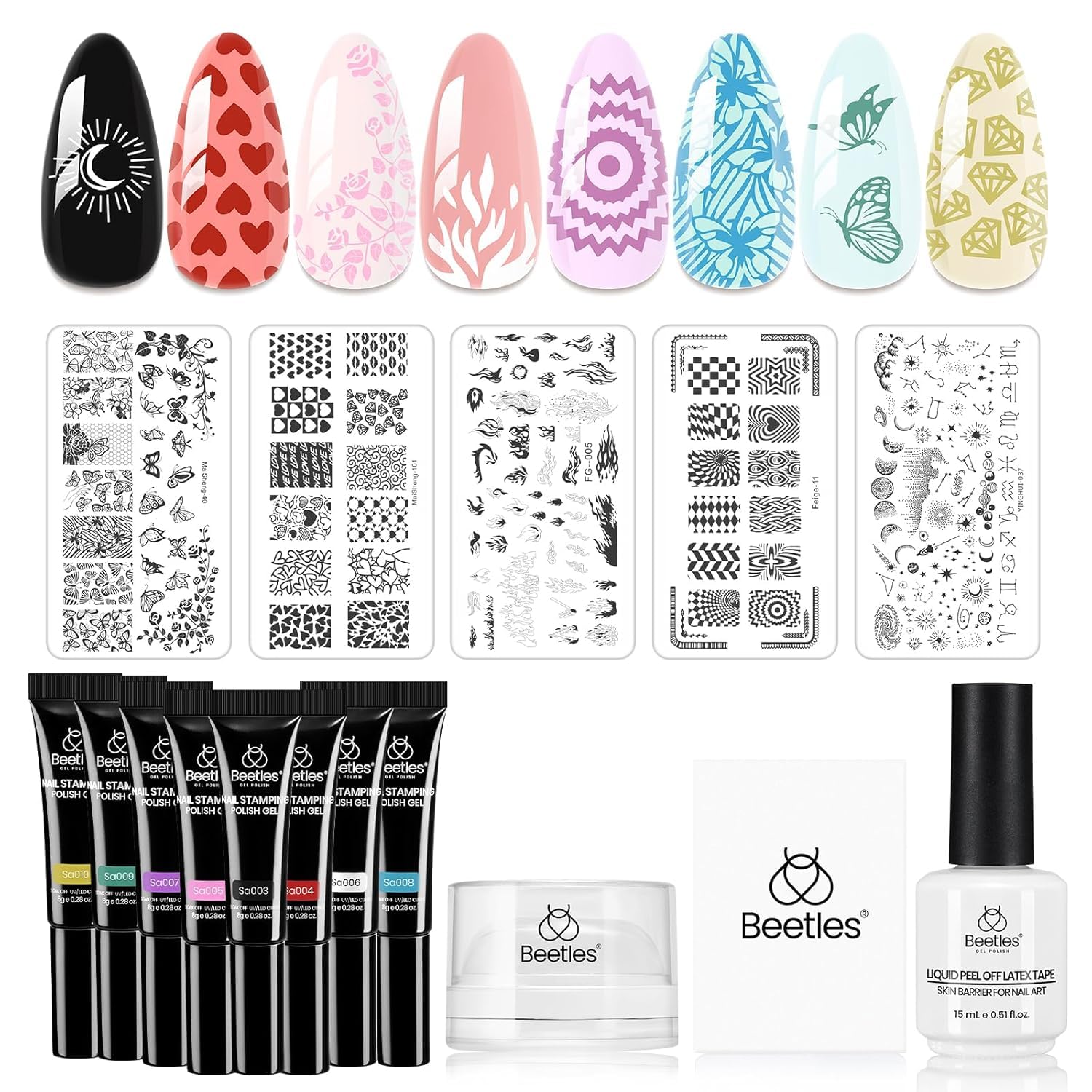 Beetles Nail Stamp Gel Kit front view showing colorful set for at-home results