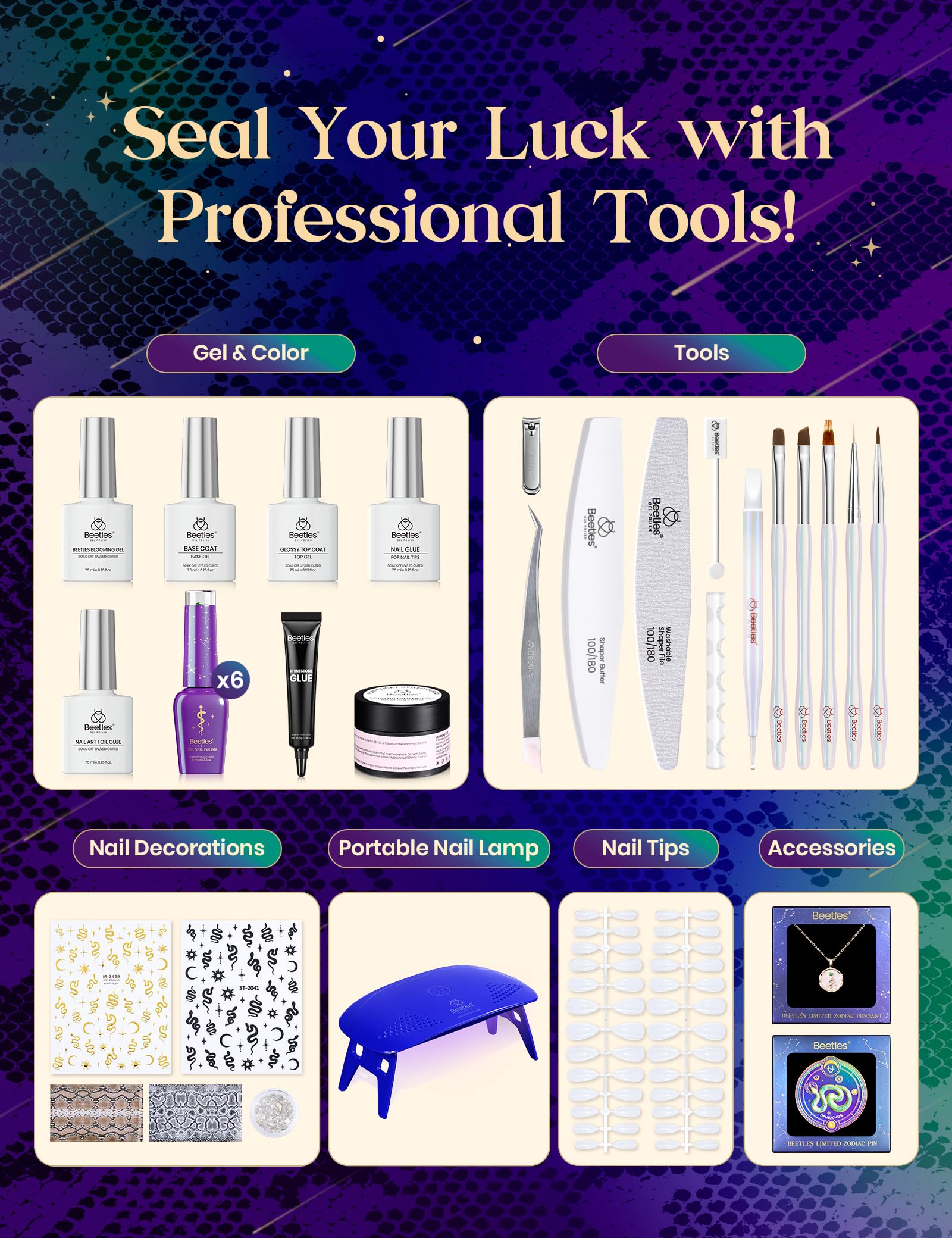 Beetles Nail Tips and Tools kit for professional DIY manicure