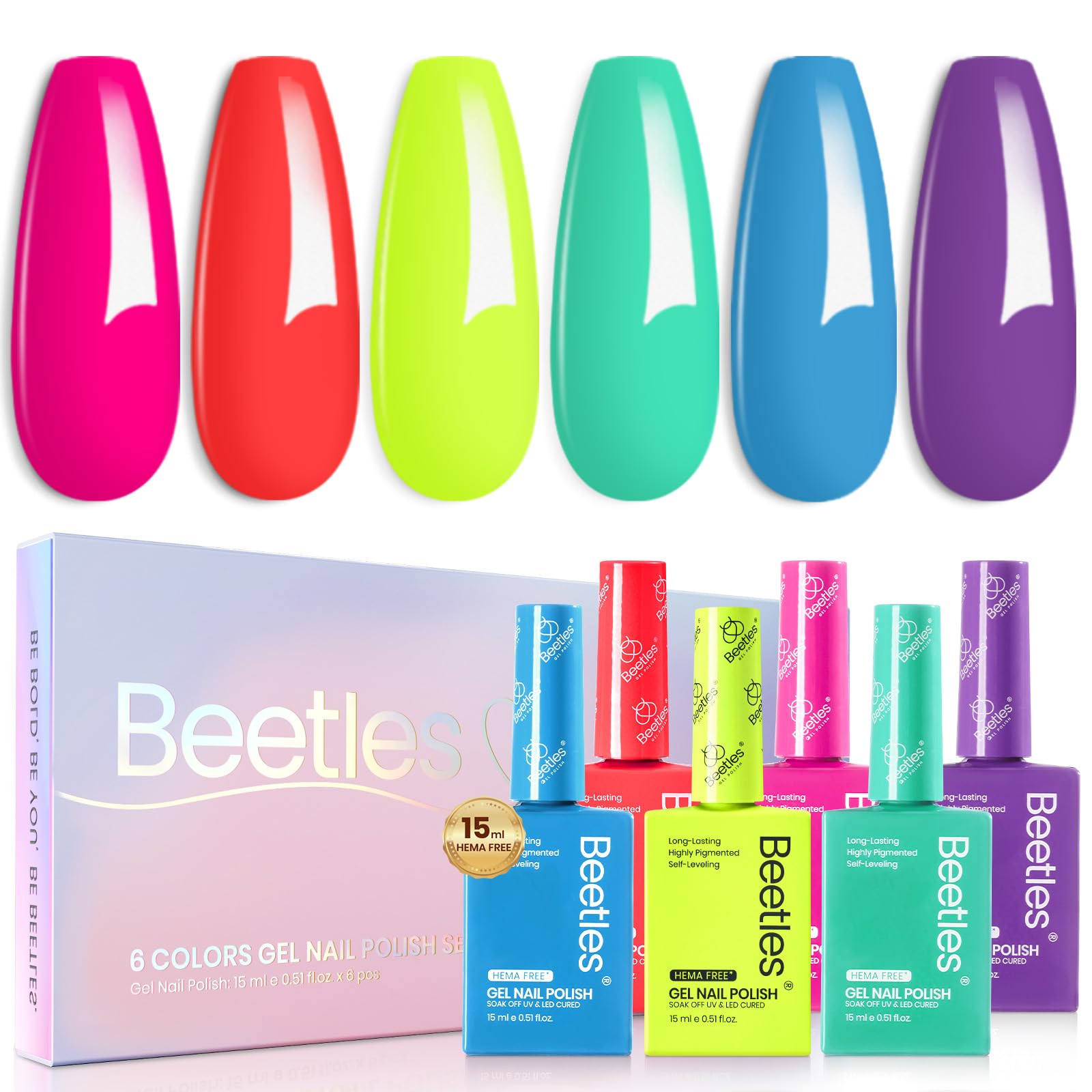 Beetles Neon Bubbles six-bottle array with vibrant neon colors for at home DIY manicures