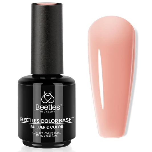 Beetles Nude Base Gel bottle closeup shows rich nude tone for quick base color