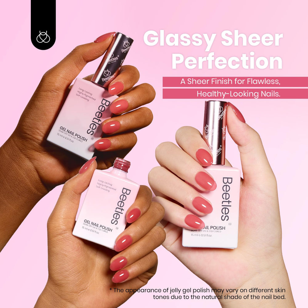 Beetles Nude Gel Nail Polish color range spans soft nude pink to milky white.