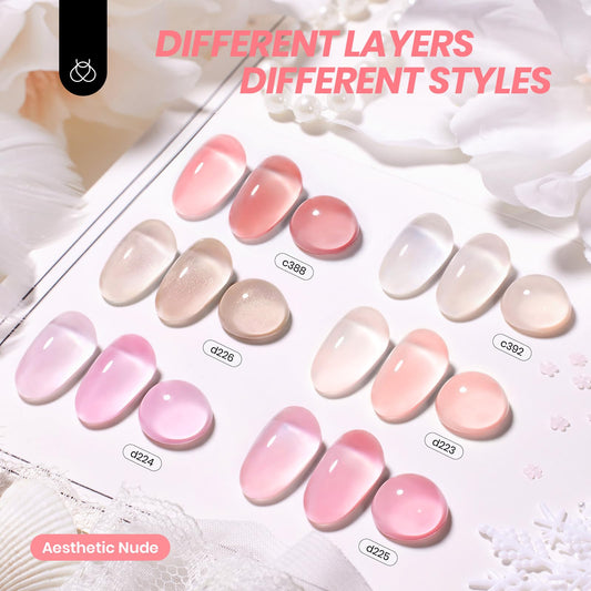 Beetles Nude Gel Polish Set color-01 peach jelly bottle close-up for buildable sheer to opaque color.