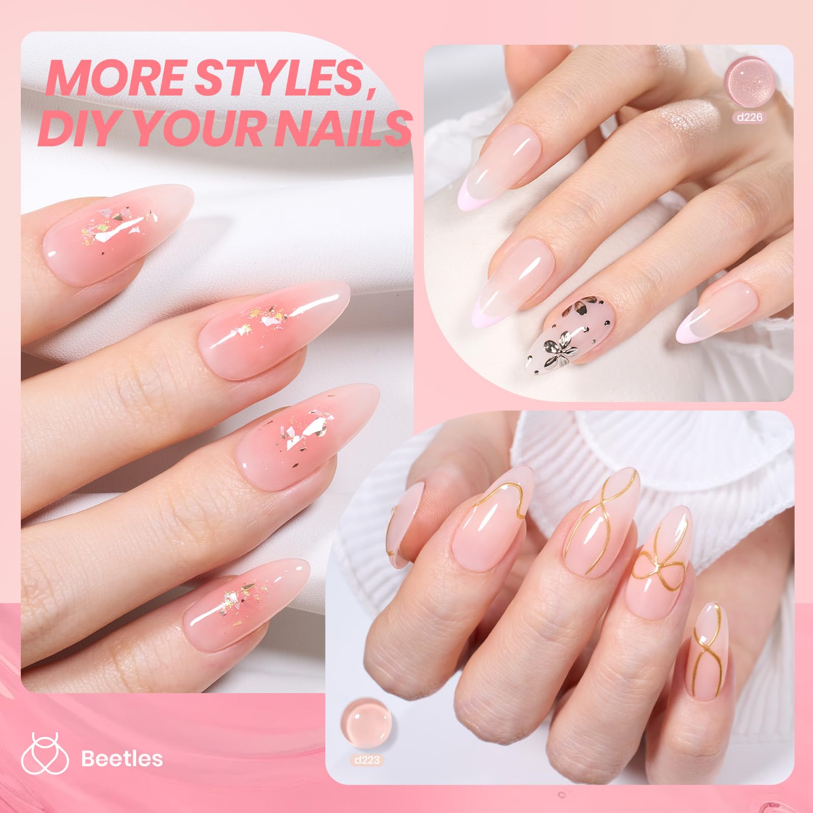 Beetles Nude Gel Polish Set color-02 peach jelly bottle close-up showing glassy shine.
