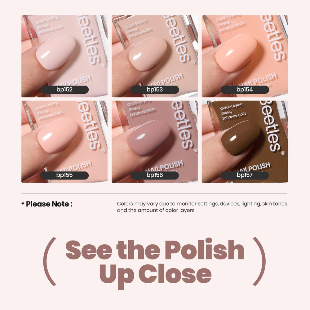 Beetles Nude Nail Polish bp156 shade for warm beige nude with salon gloss.