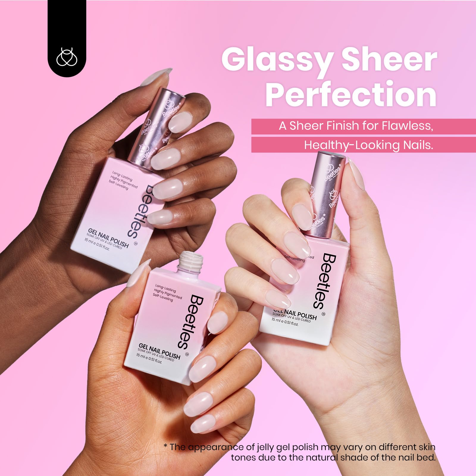 Beetles nude pink gel polish swirl design on French tips