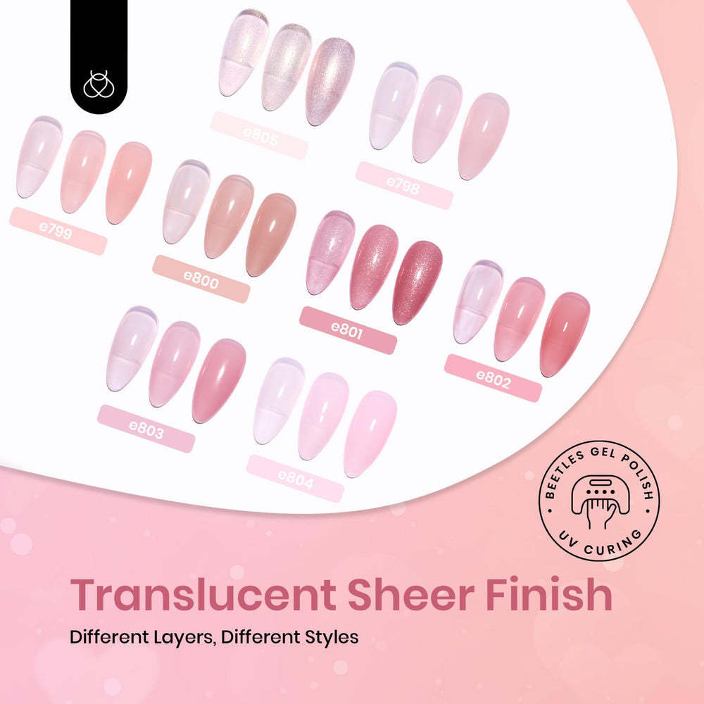 Beetles nude pink jelly gel polish showing buildable layers for French nails