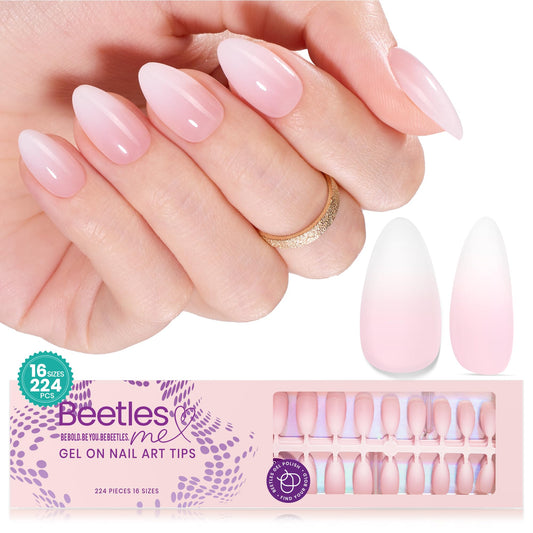 Beetles Ombre press on nails short almond pink set offering quick salon-style manicure