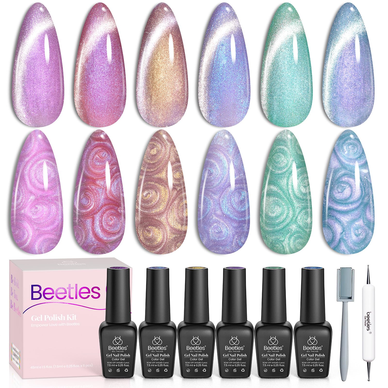 Beetles Pearl Gel Nail Polish purple cat-eye swatch showing shimmering depth