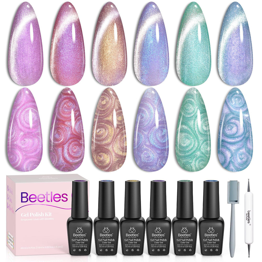 Beetles Pearl Gel Nail Polish purple cat-eye swatch showing shimmering depth