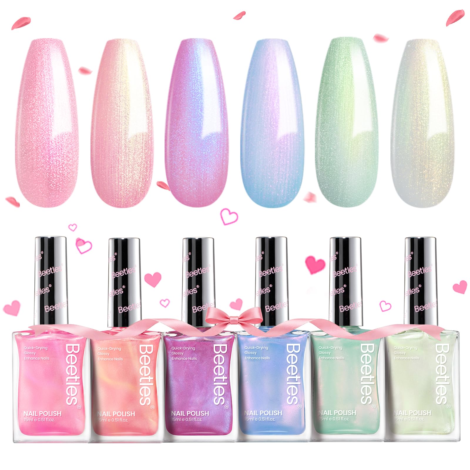 Beetles Pearl Nail Polish Set Mermaid Glow pink swatch with radiant shimmer