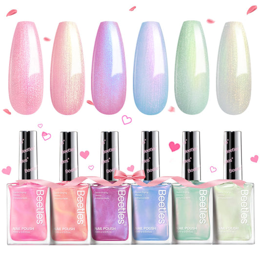 Beetles Pearl Nail Polish Set Mermaid Glow pink swatch with radiant shimmer