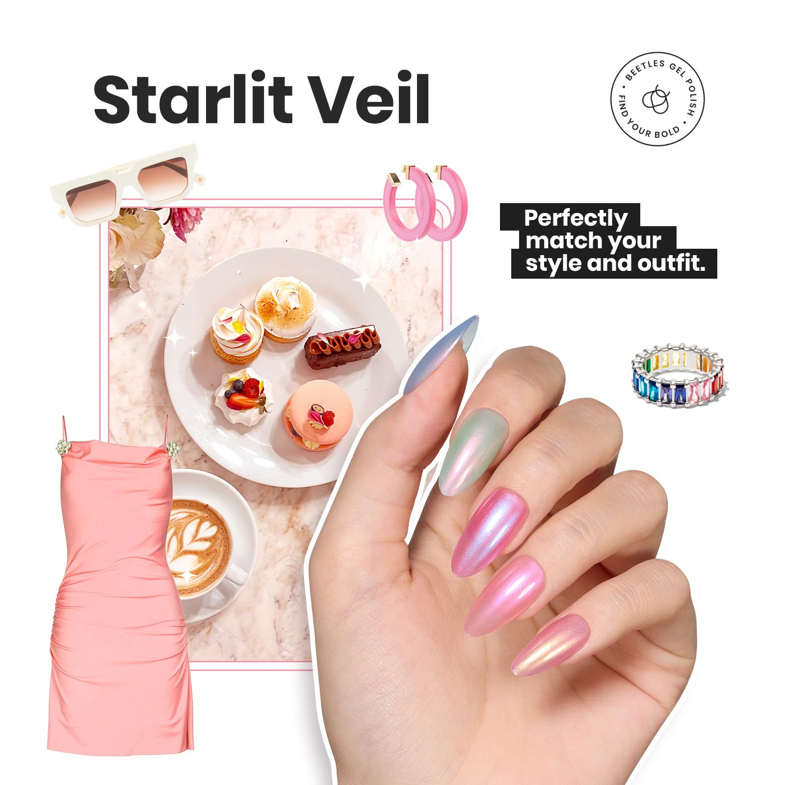 Beetles Pearl Nail Polish Set Mermaid Glow purple hue with depth