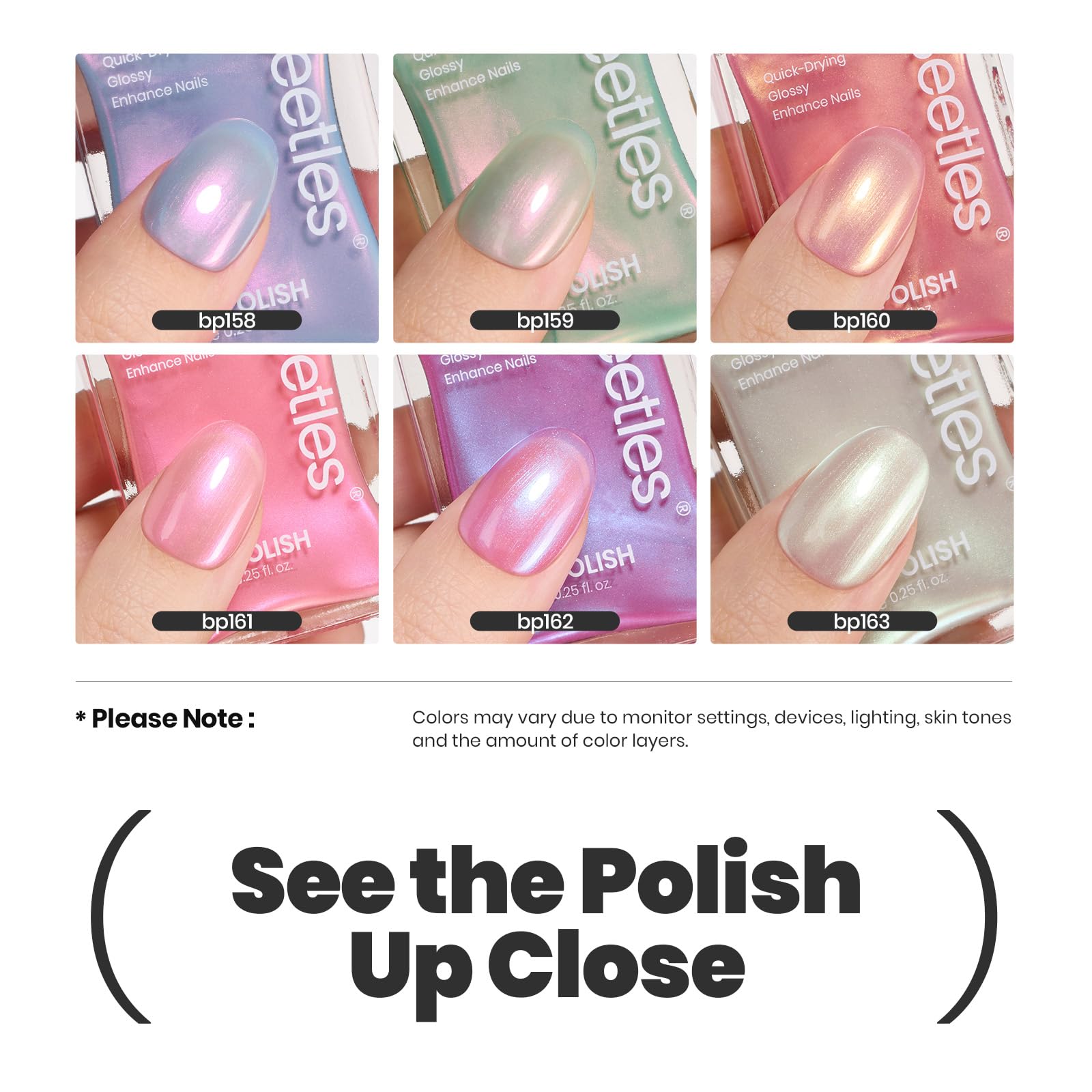 Beetles Pearl Nail Polish Set Mermaid Glow shimmer finish on nails