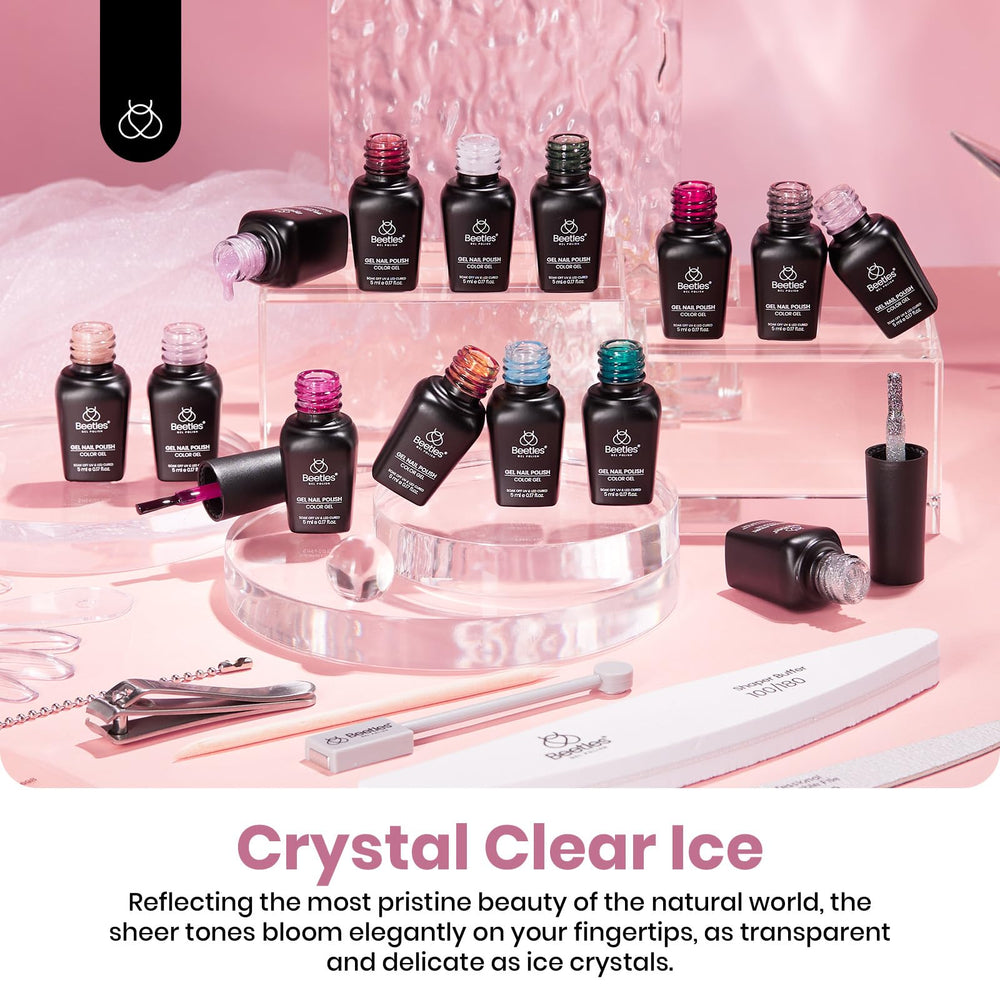Beetles pearlescent top coat offers a soft iridescent glow.