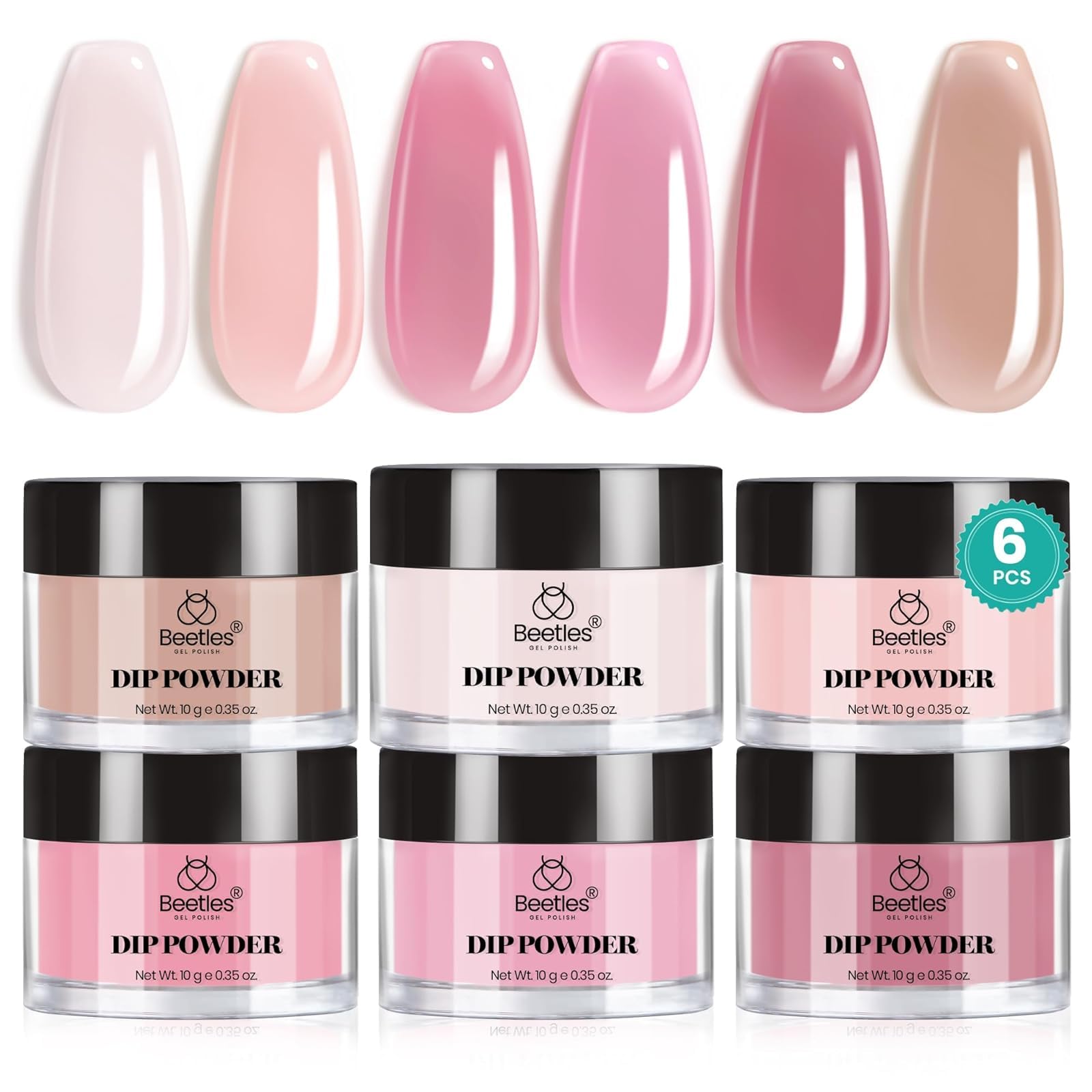Beetles Pink Dip Powder Kit with 6 nude-pink shades for versatile at-home manicures.