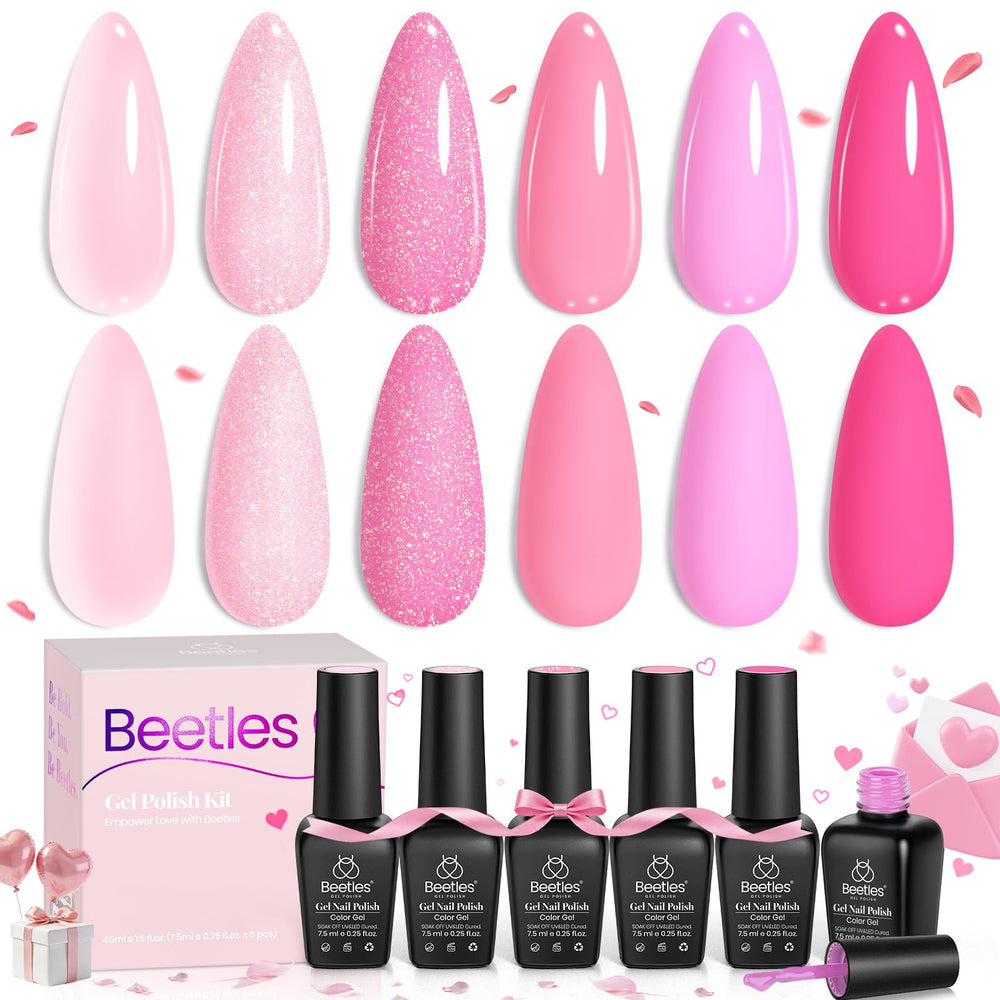 Beetles pink gel nail polish set offers six shades for vibrant at-home manicures.