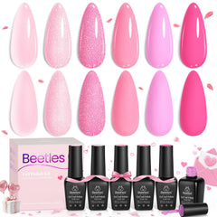 Beetles pink gel nail polish set offers six shades for vibrant at-home manicures.