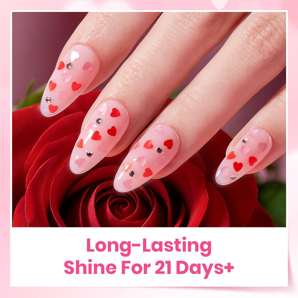 Beetles pink heart texture adds festive Valentine’s look to nails.
