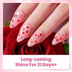Beetles pink heart texture adds festive Valentine’s look to nails.