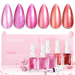 Beetles Pink Nail Polish Set Hearts Aflutter packshot with six romantic shades.
