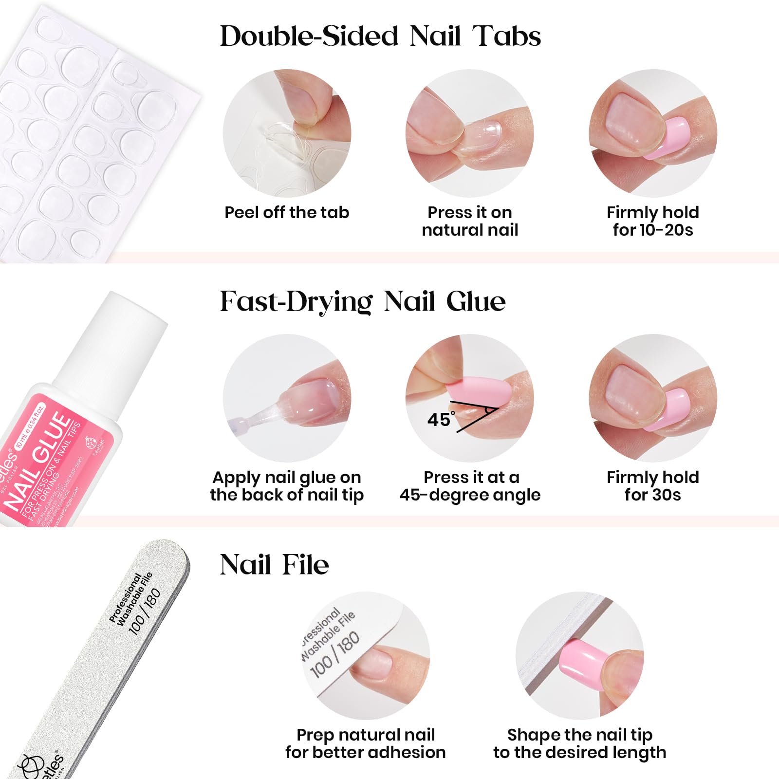 Beetles Press On Nails DIY nail art at home with included tools and stickers