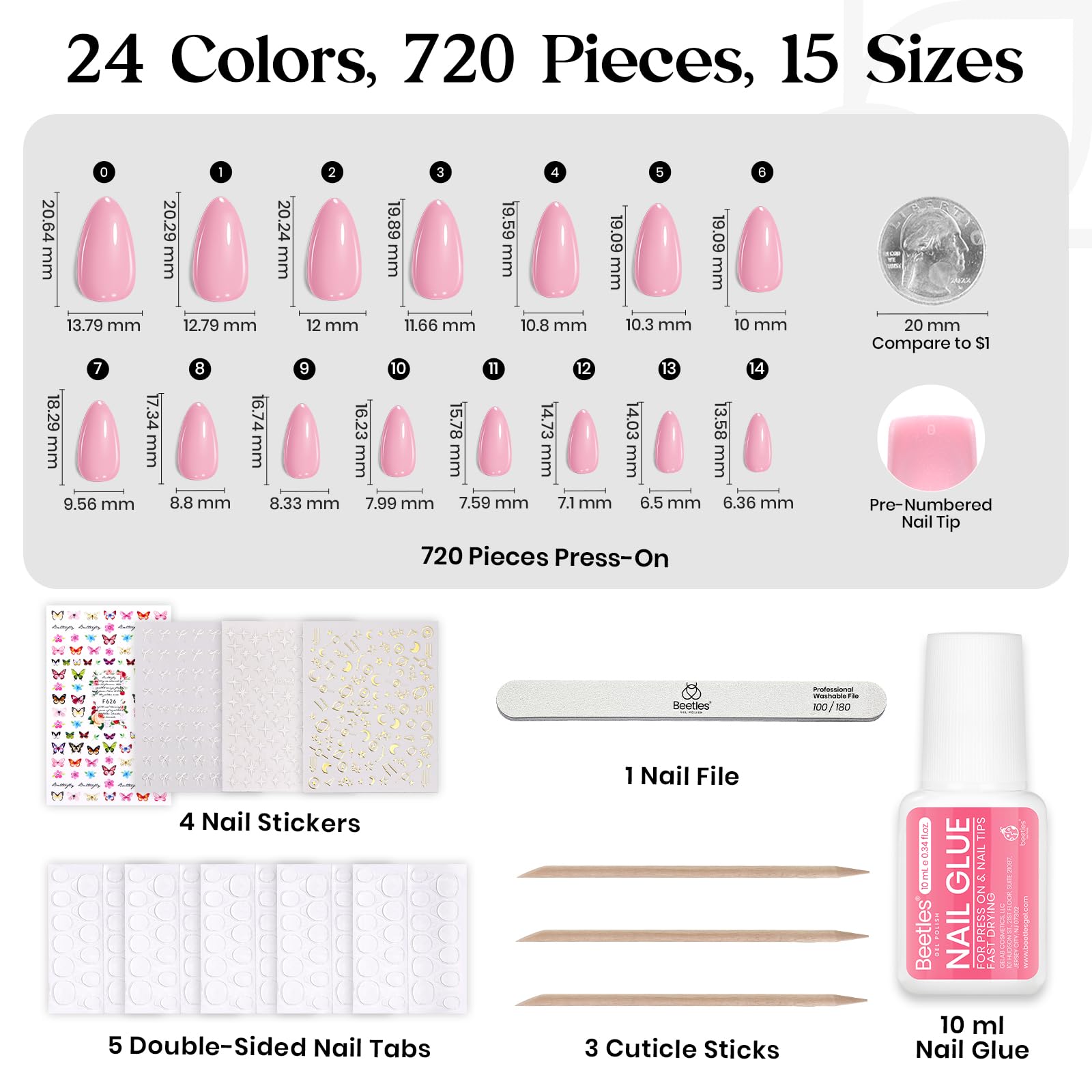 Beetles Press On Nails French tip nails in black white champagne offer elegant accents