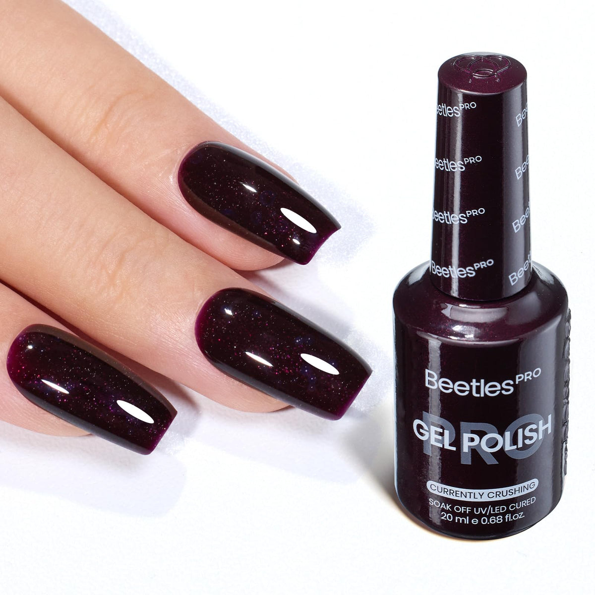 Beetles Pro Currently Crushing bottle close-up showing rich burgundy gel polish with shine