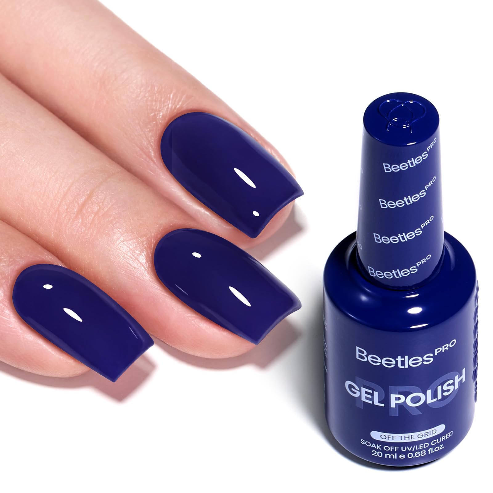 Beetles Pro Off The Grid gel polish shows deep navy color