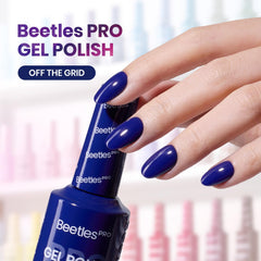 Beetles Pro navy-blue gel polish provides high-gloss shine