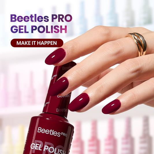 Beetles Pro red gel polish brush applying even coat with smooth self-leveling formula.