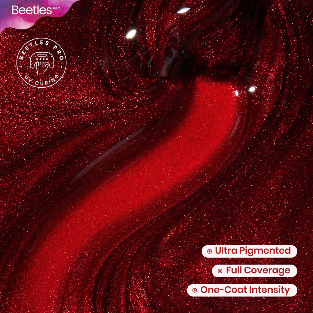 Beetles Pro Drama Fix glitter texture close-up highlights rich sparkle and even pigment