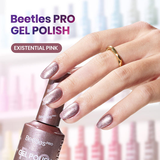 Beetles Pro shimmer gel polish swatches show rich rose-gold glitter