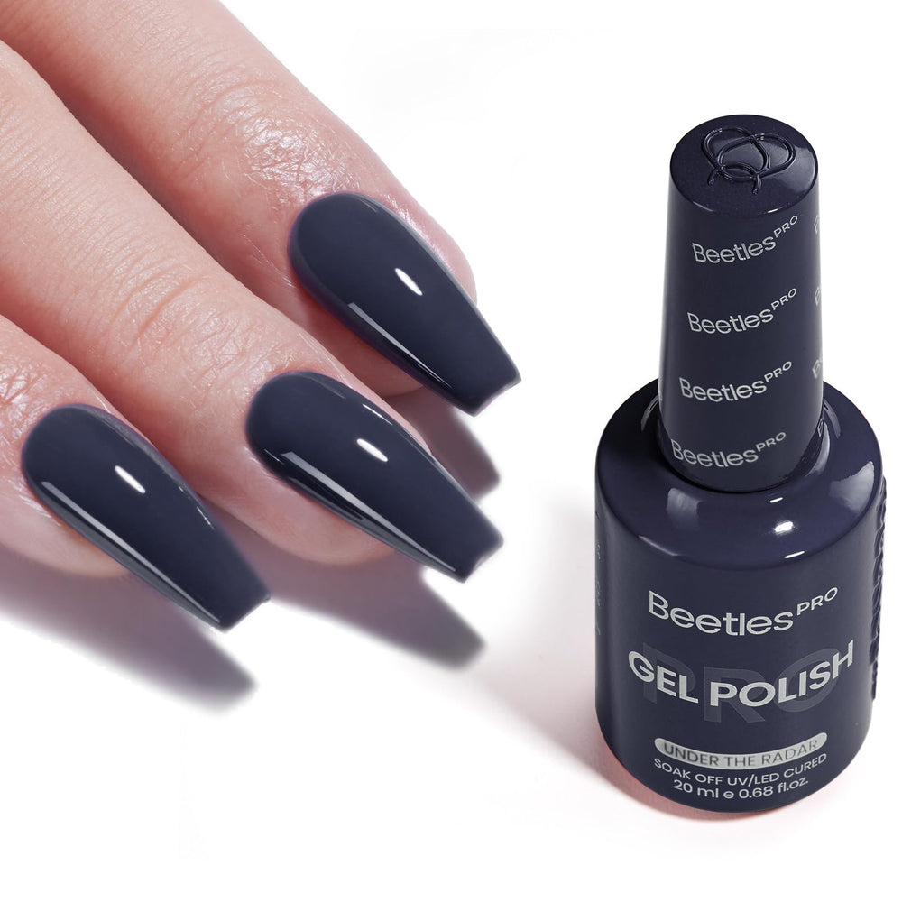 Beetles Pro Under The Radar bottle-cap swatch shows rich navy shade with even coverage.