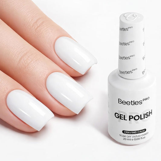Beetles Pro White Gel Polish Craving Calm swatch for a clean, salon-quality white finish.