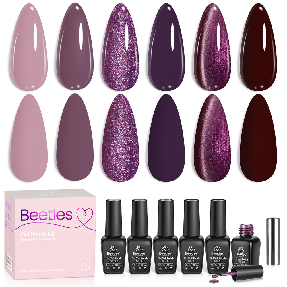 Beetles Purple Gel Nail Polish Set with six shades for versatile daily wear.