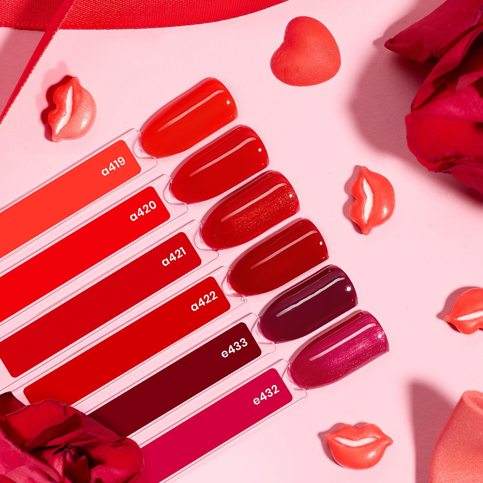 Beetles Red Gel Nail Polish Set 15ml bottles close-up highlights large capacity for multiple manicures.