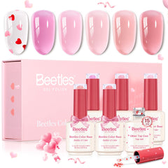 Beetles Rubber Base Gel with pink heart packaging for romantic manicure foundation
