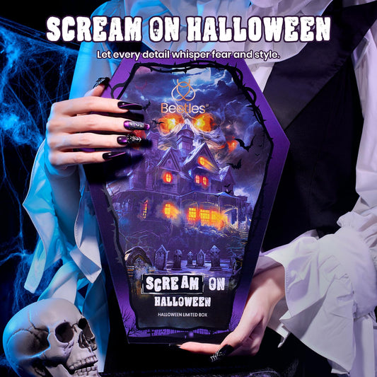 Beetles Scream On Halloween gel polish colors for DIY nail art.