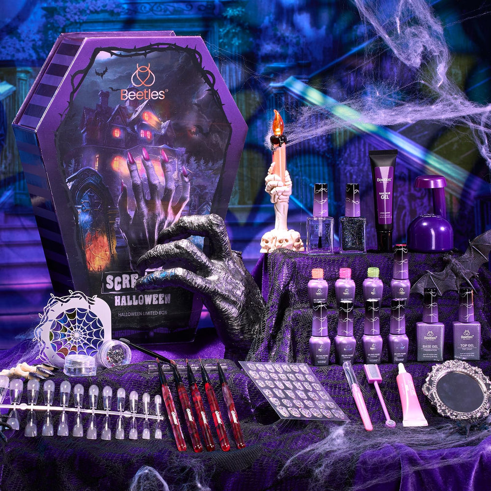 Beetles Scream On Halloween mini UV lamp for quick at-home curing.