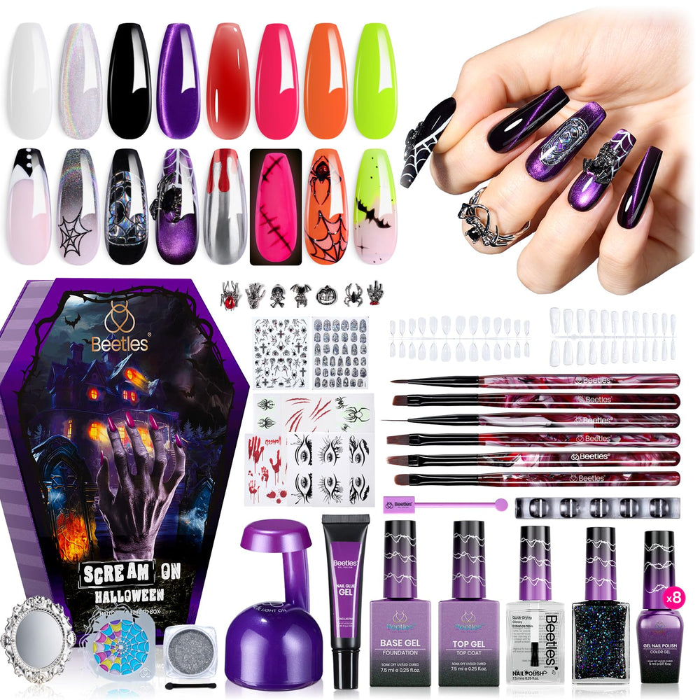 Beetles Scream On Halloween nail art palette and magnets for creative design.