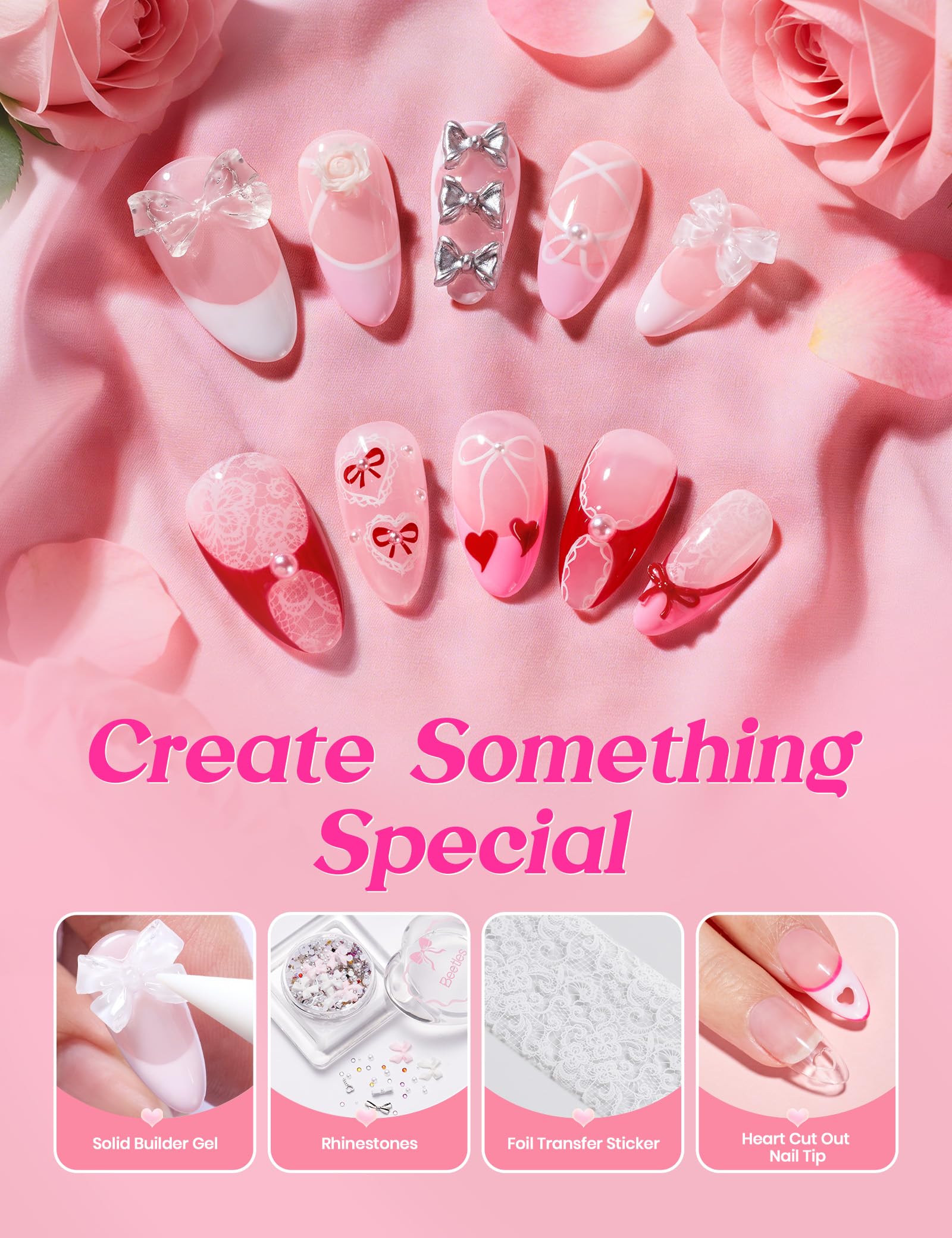 Beetles So In Love pre-shaped nail tips included for quick styling