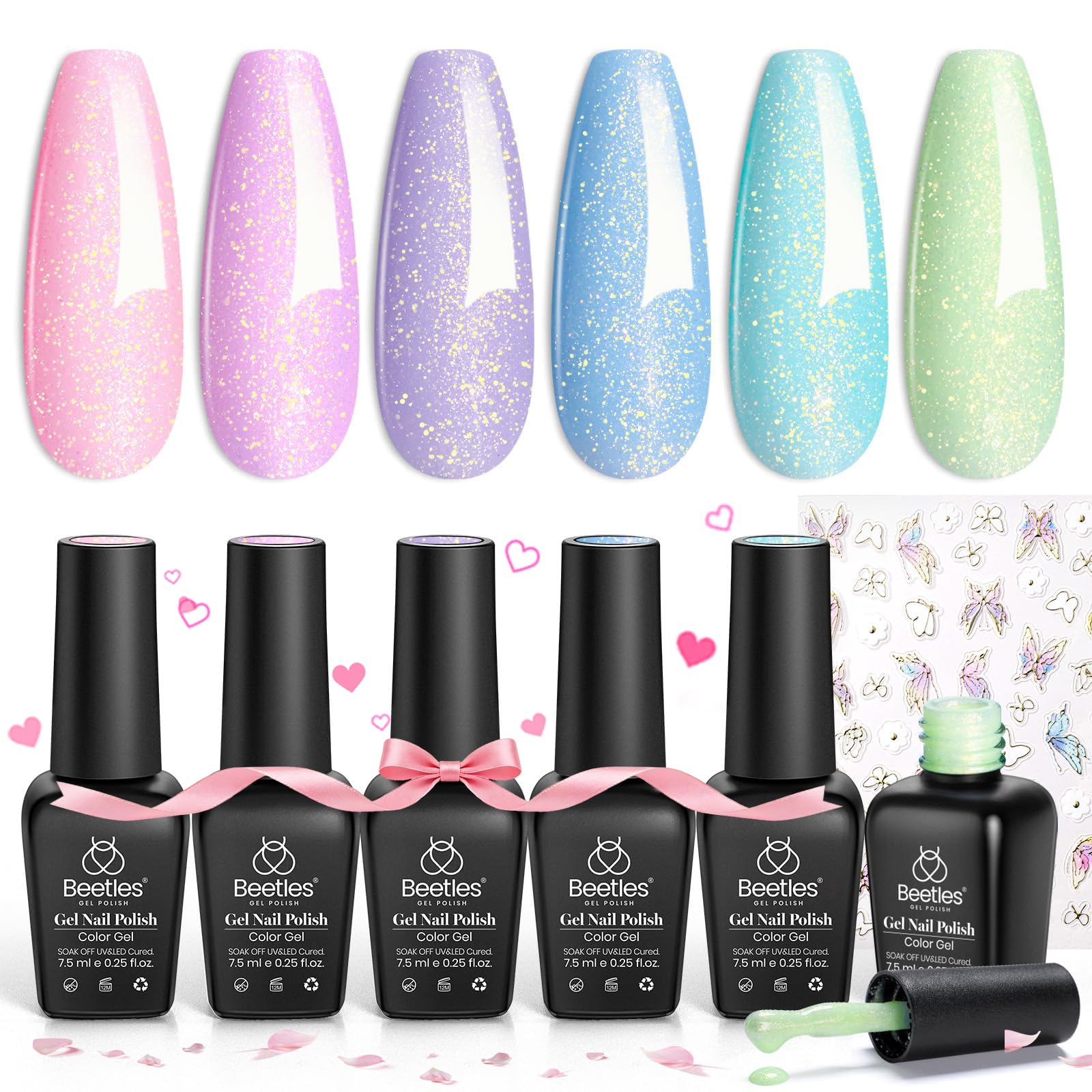 Beetles Spring Gel Nail Polish Set with six pastel shades for long-lasting shine.