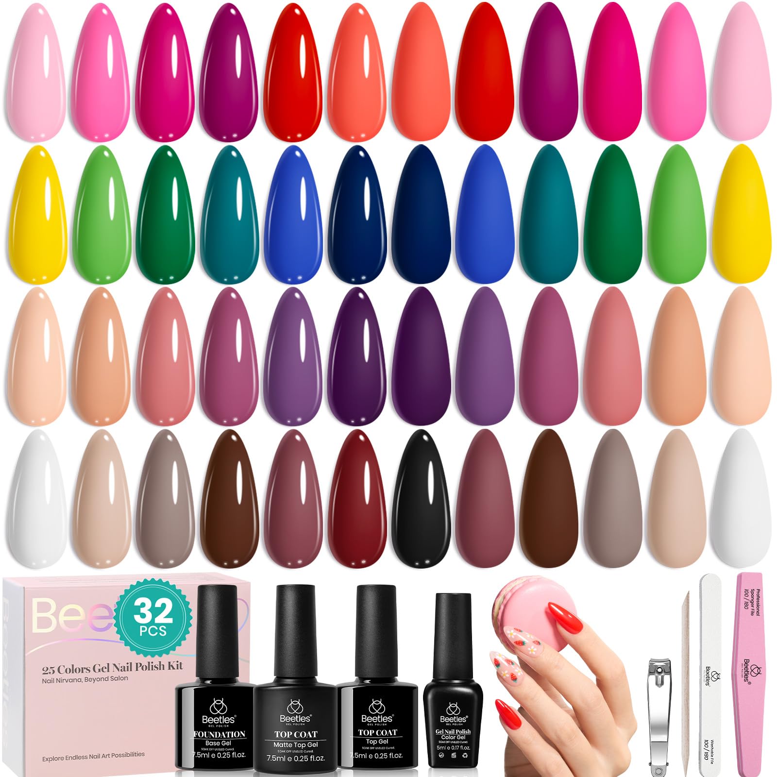 Beetles Spring Gel Polish Kit with 25 colors for versatile nail art.