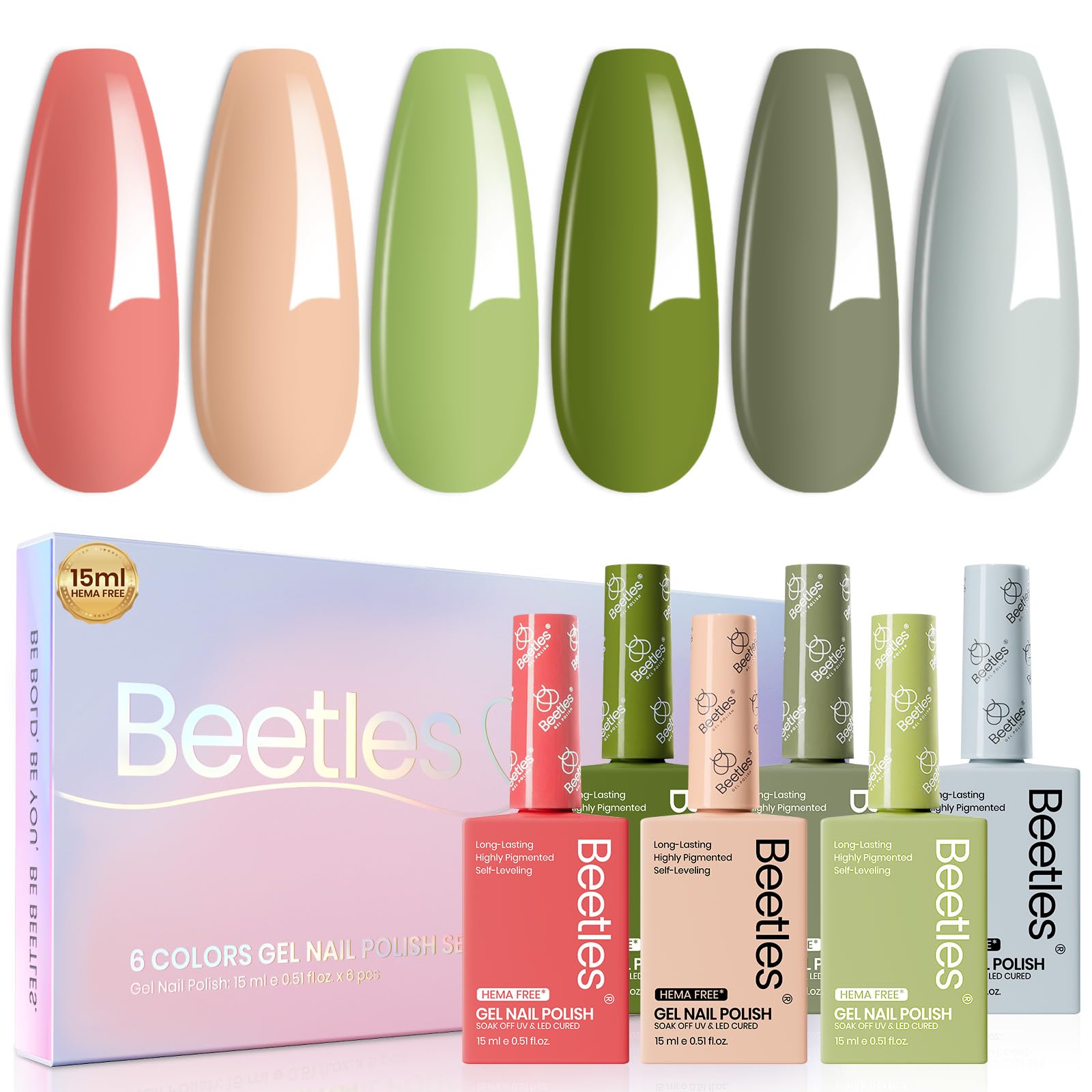 Beetles Spring Gel Polish Set: six colors for versatile at-home manicures.