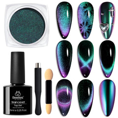 Beetles teal cat-eye nail powder jar for chrome-like shine