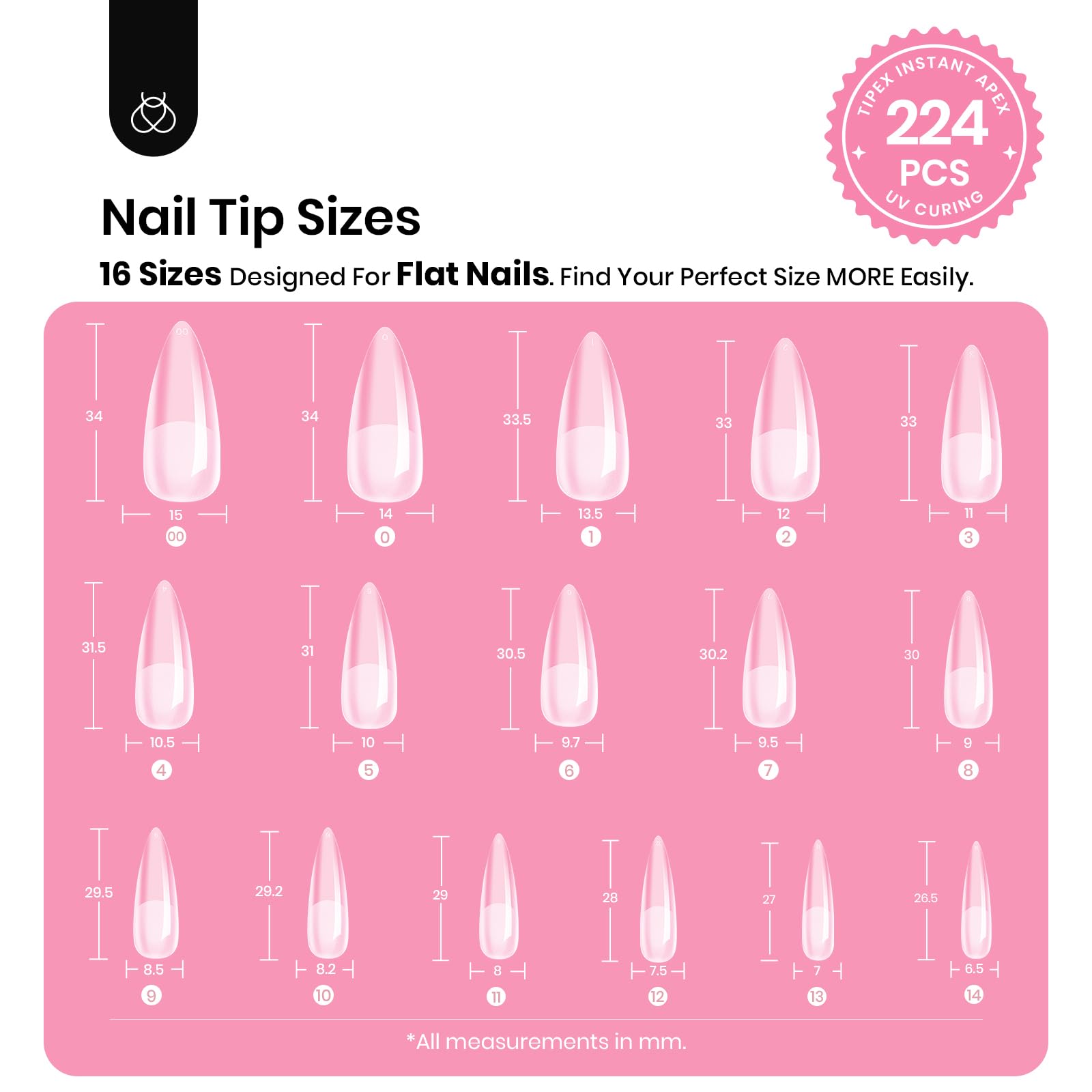 Beetles Tipex 16 sizes pre-shaped tips for precise, comfortable fit.