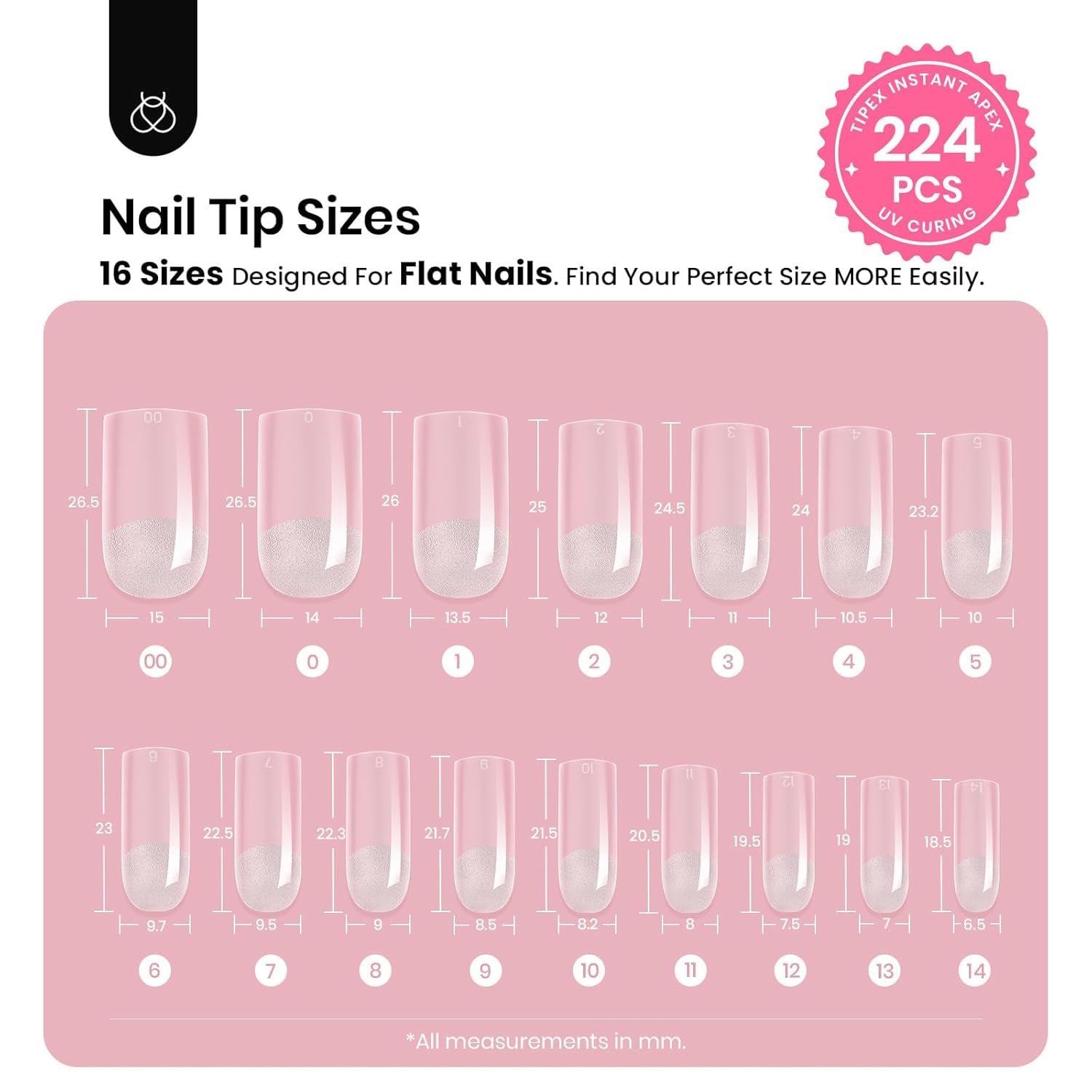Beetles Tipex tips yield a smooth finish on flat nails.
