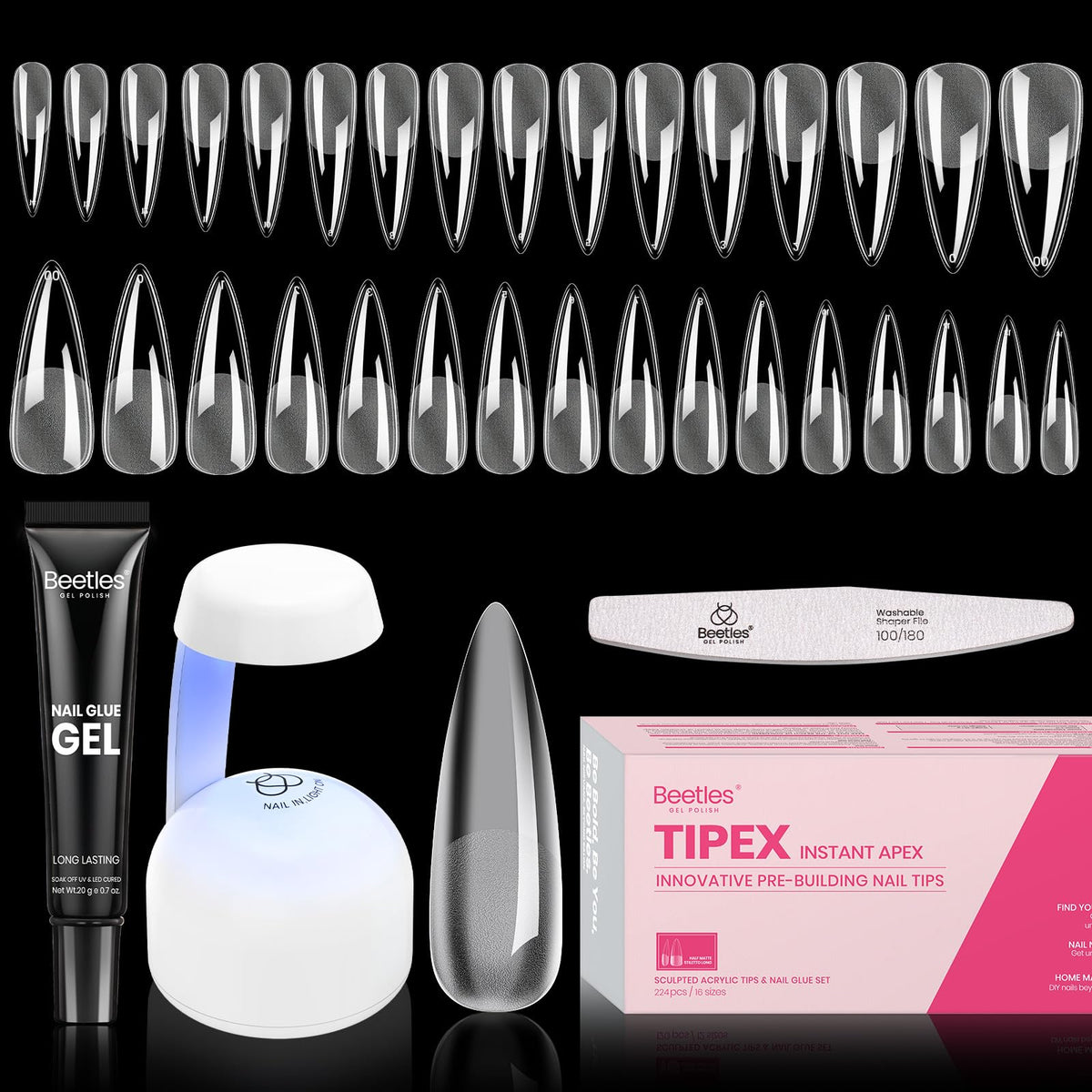Beetles Tipex instant apex nail tips kit for strong hold and efficient at-home extensions.