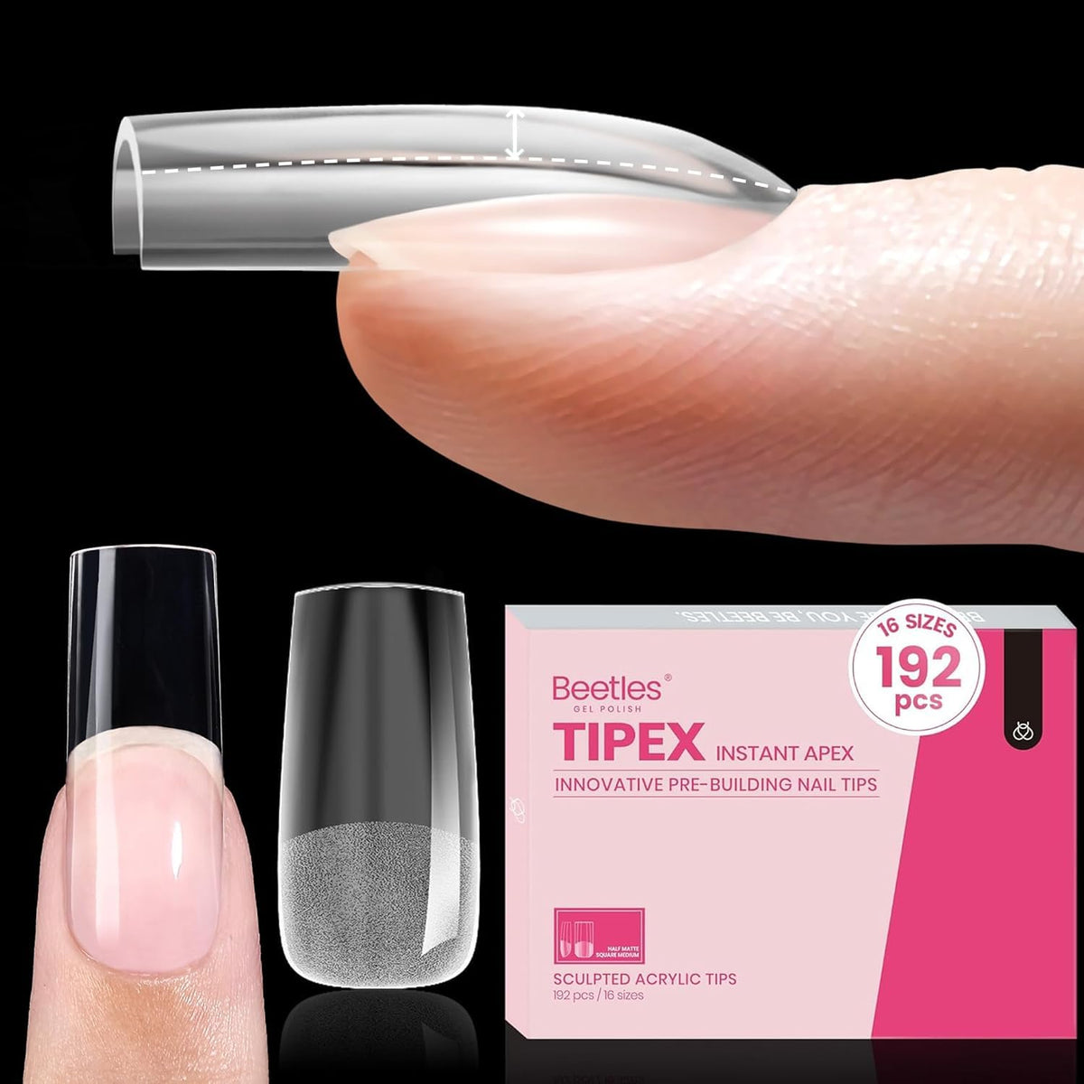 Beetles Tipex Instant Apex Nail Tips in medium square for quick, strong extensions.